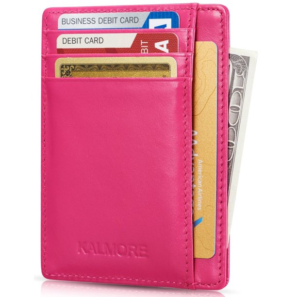 Rfid Blocking Slim Credit Card Holder Thin Minimalist Front Pocket Genuine Leather Wallet with Id Card Window