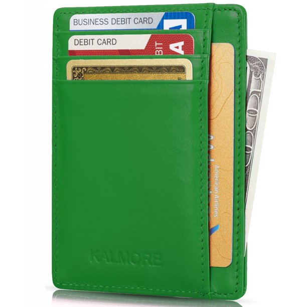 Rfid Blocking Slim Credit Card Holder Thin Minimalist Front Pocket Genuine Leather Wallet with Id Card Window