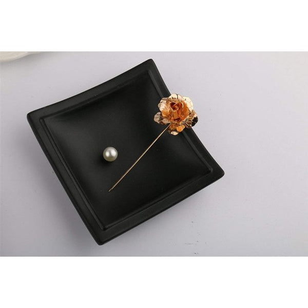 Unisex Floral Golden Flower Lapel Stick Brooch Pin for Formal Wear