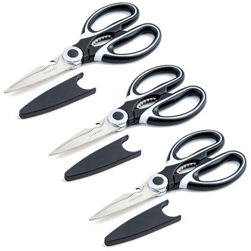 3 Pack Kitchen Scissors,Stainless Steel Heavy Duty Kitchen Shears and Multifunctional Ultra-Sharp Shears for Chicken, Poultry, Fish, Meat, Vegetables, Herbs,Nuts Cracker,and BBQ